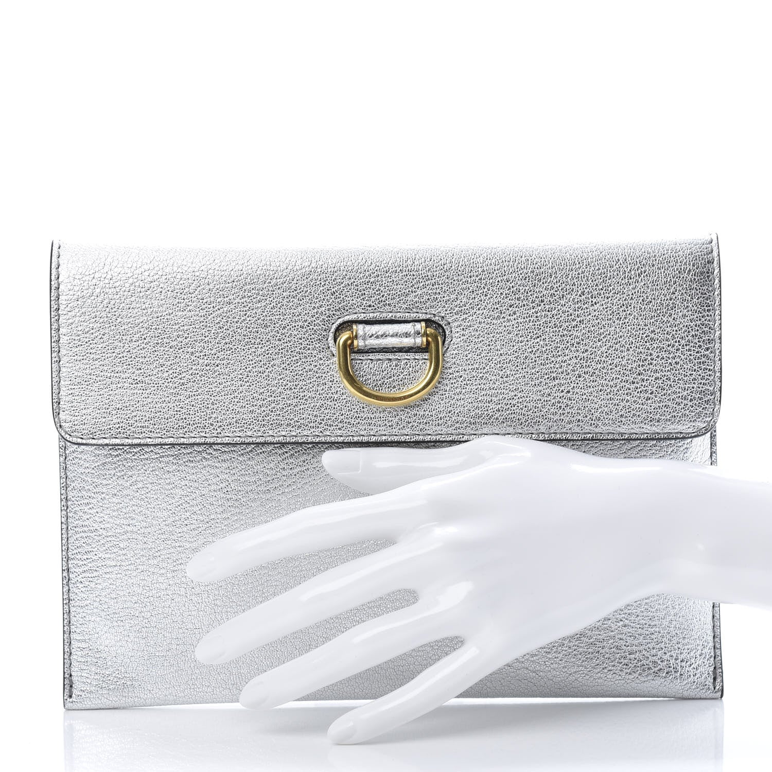 Burberry Metallic Goatskin Pendleton D-Ring Clutch Silver 2 of 8