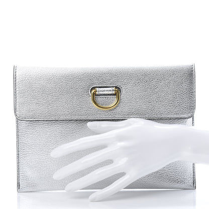 Burberry Metallic Goatskin Pendleton D-Ring Clutch Silver 2 of 8
