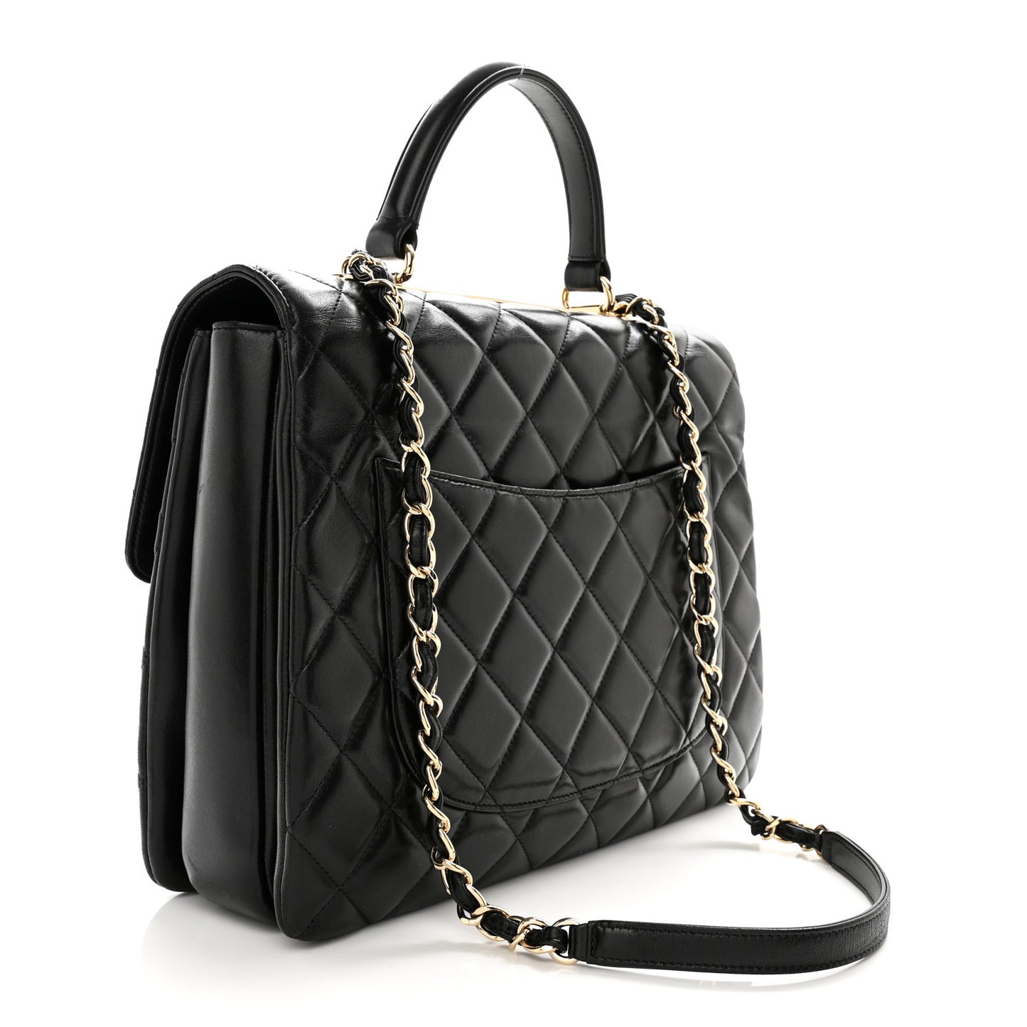 Lambskin Quilted Large Trendy CC Dual Handle Flap Bag Black