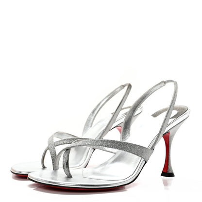Christian Louboutin Glitter Calfskin Taralita 85 Thong Sandals 40 Silver 3 of 12