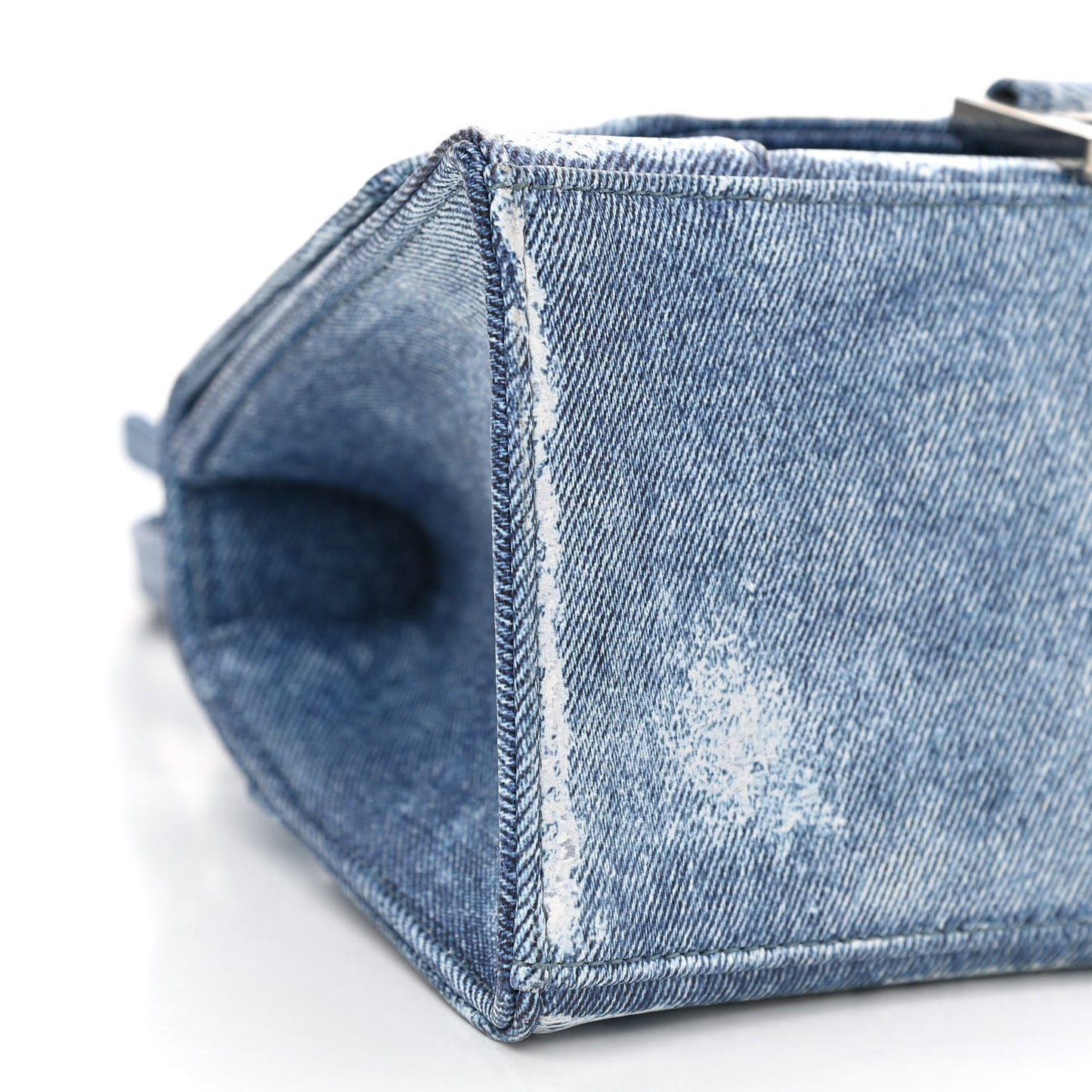Nappa Denim Printed Small Hourglass Top Handle Bag Denim Blue
