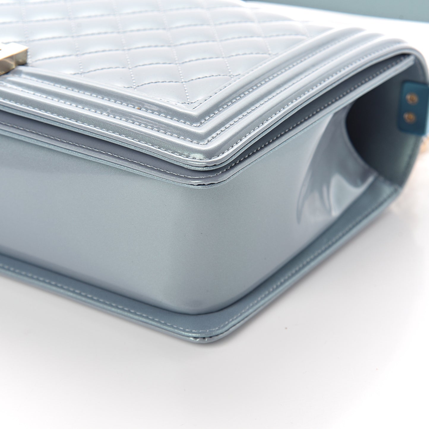 Iridescent Glazed Calfskin New Medium Boy Flap Light Blue