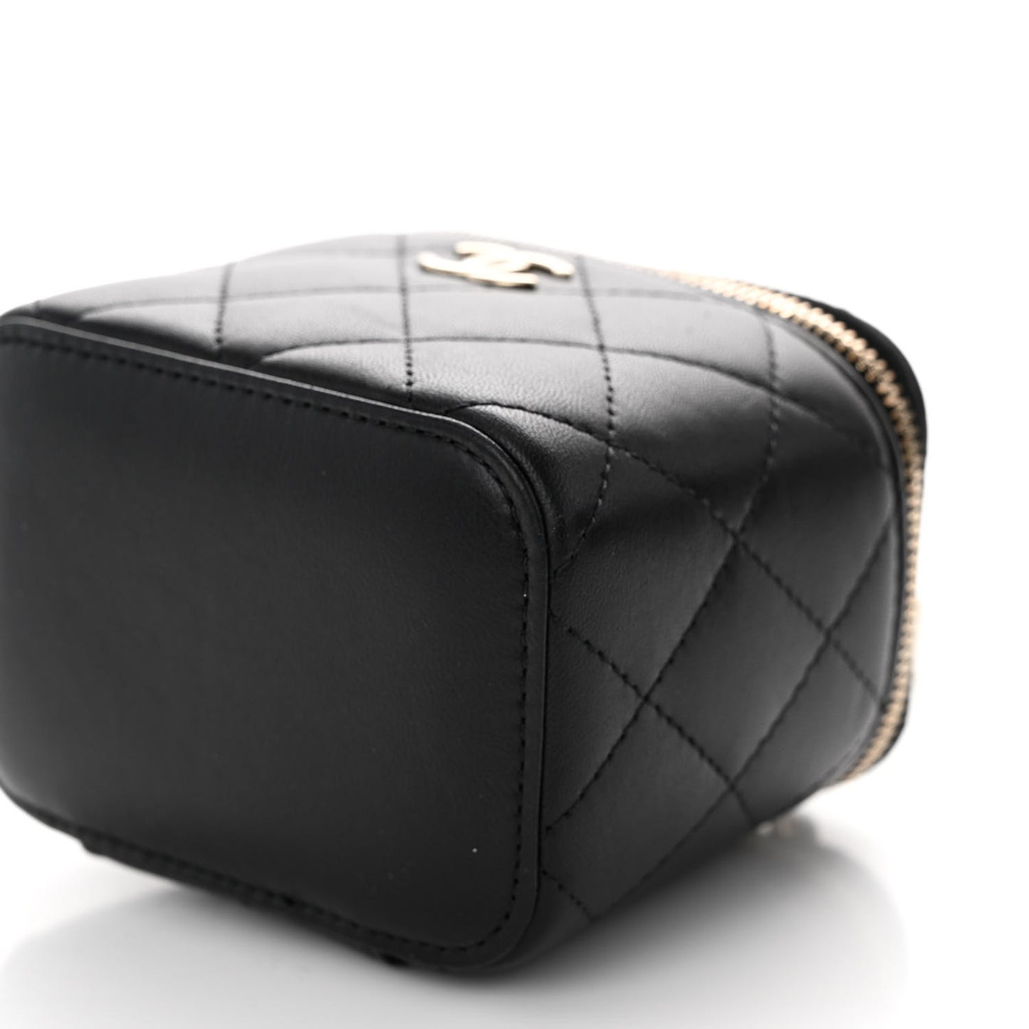 Lambskin Quilted Mini Vanity Case With Pearl Chain Black