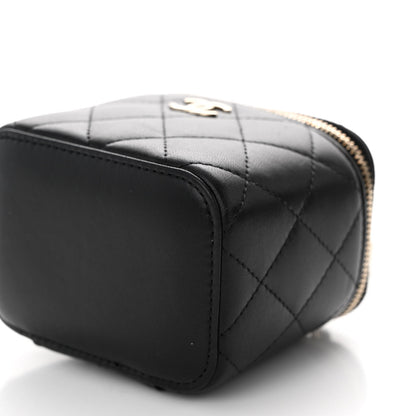 Chanel Lambskin Quilted Mini Vanity Case With Pearl Chain Black 10 of 11