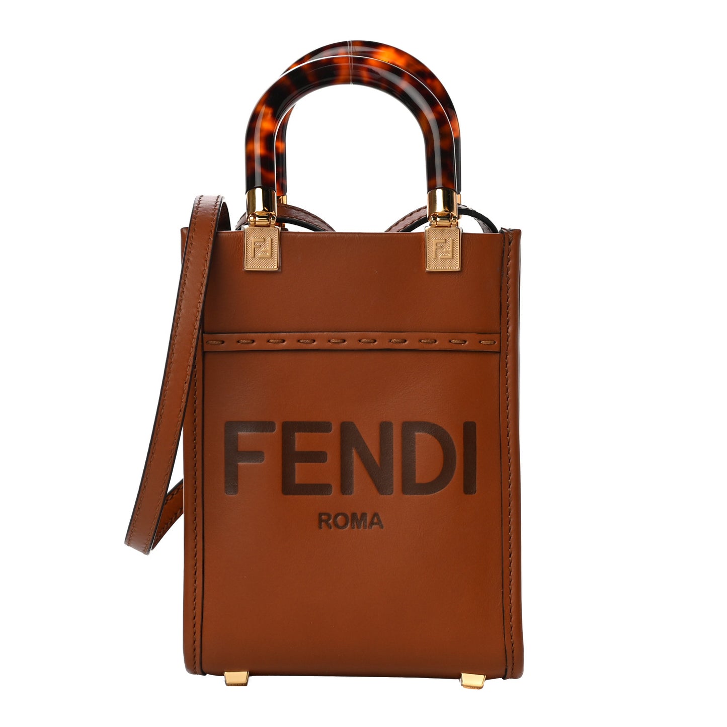 Vitello King Plexiglass Logo Embossed Mini Fendi Sunshine Shopper Tote Cuoio