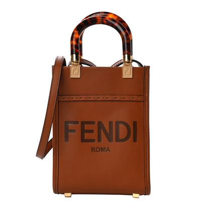 Fendi Vitello King Plexiglass Logo Embossed Mini Fendi Sunshine Shopper Tote Cuoio 1 of 10