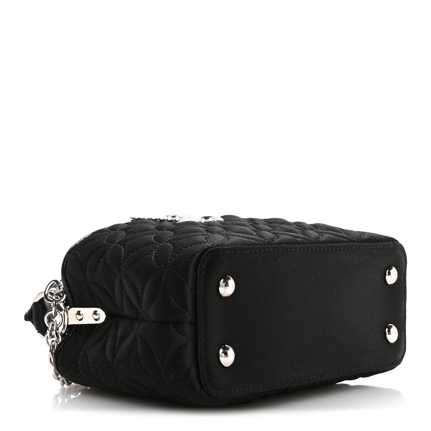 Satin Quilted Flower Crystal Mini Capucines Black