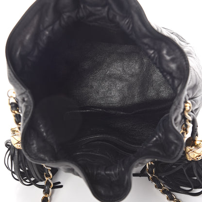 Chanel Lambskin Stitched Tassel Drawstring Pouch Black 5 of 10