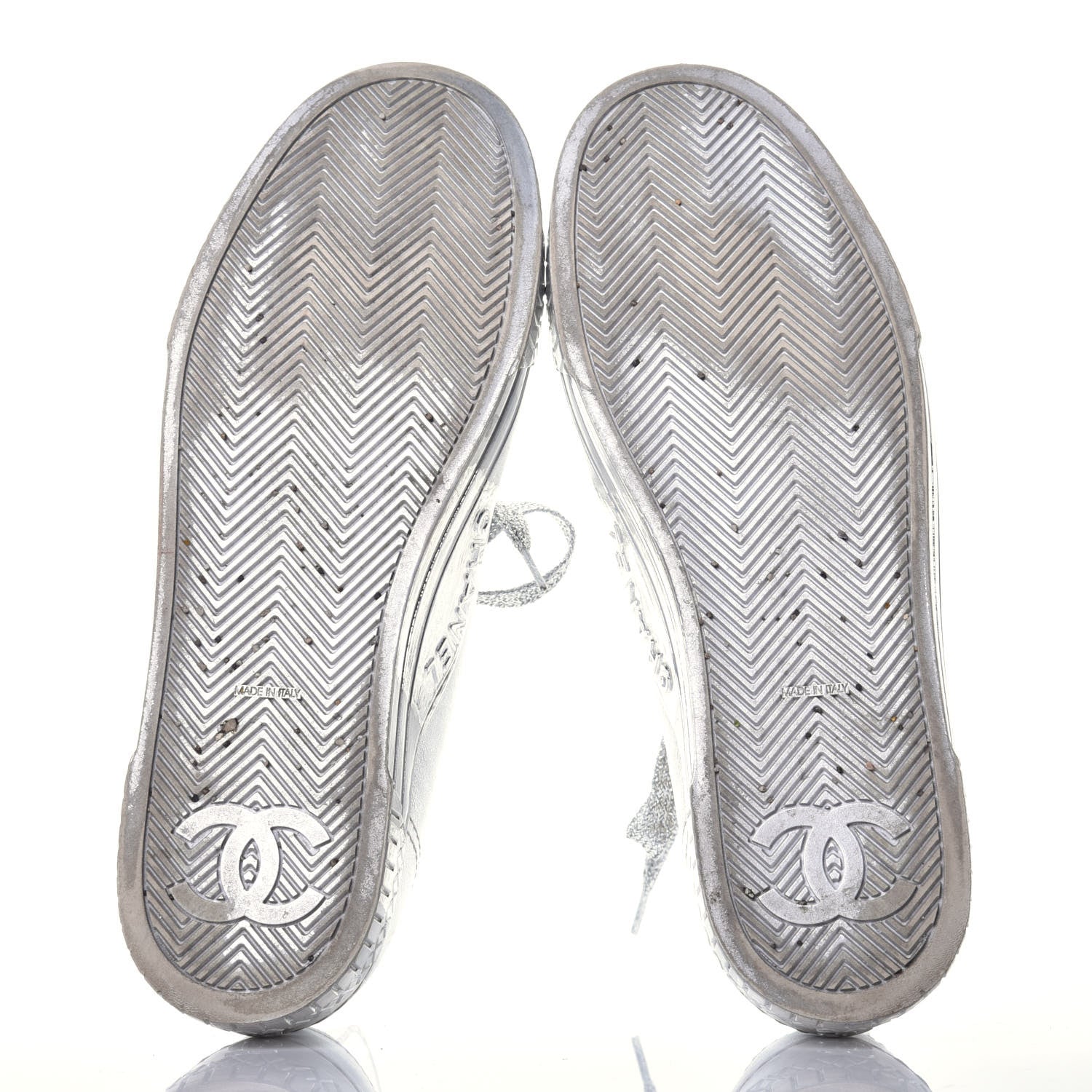 Chanel Laminated Lambskin Sneakers 39.5 Silver 5 of 10