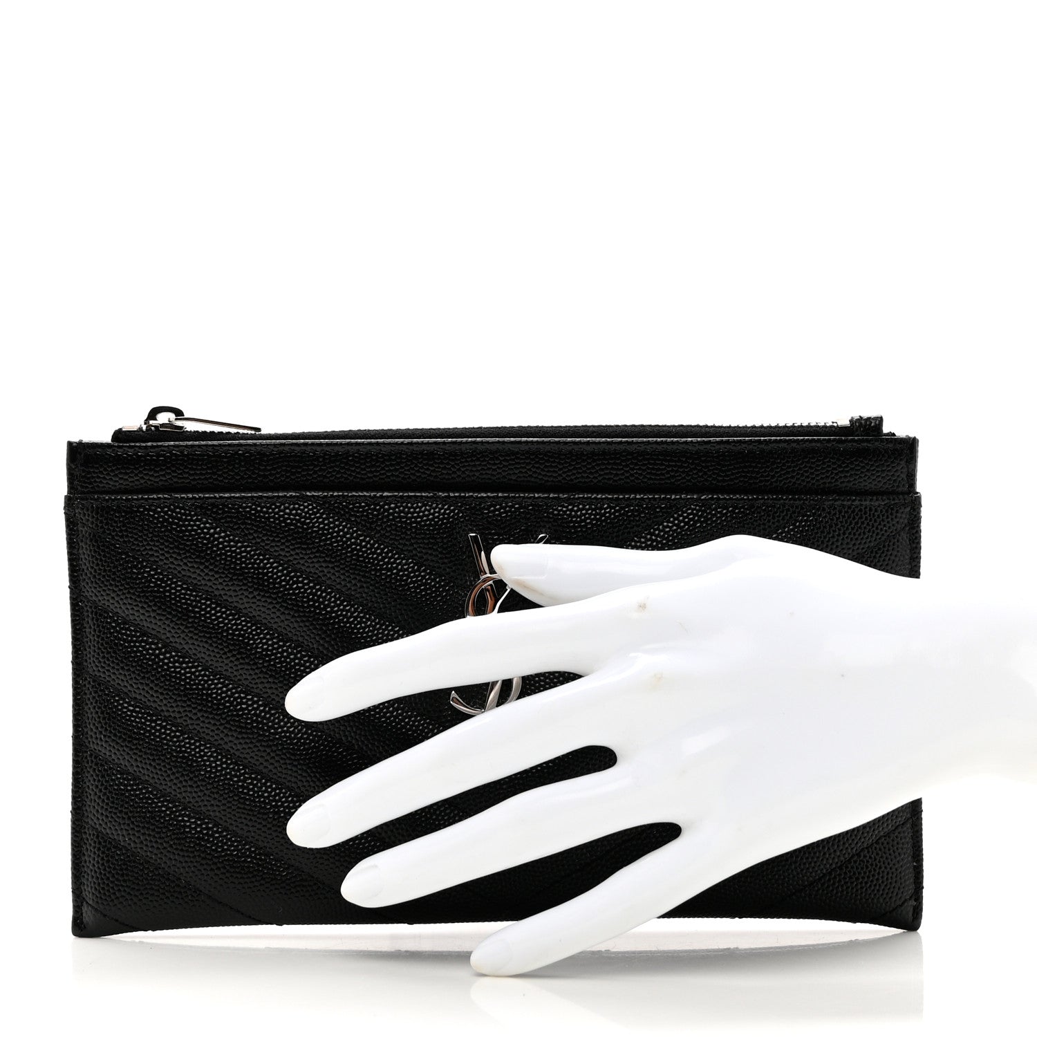 Saint Laurent Grain De Poudre Chevron Monogram Bill Pouch Black 2 of 7