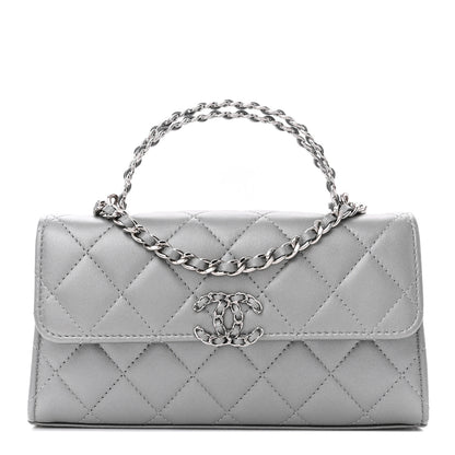 Chanel Lambskin Quilted Chain Top Handle Phone Holder With Chain Silver 1 of 11