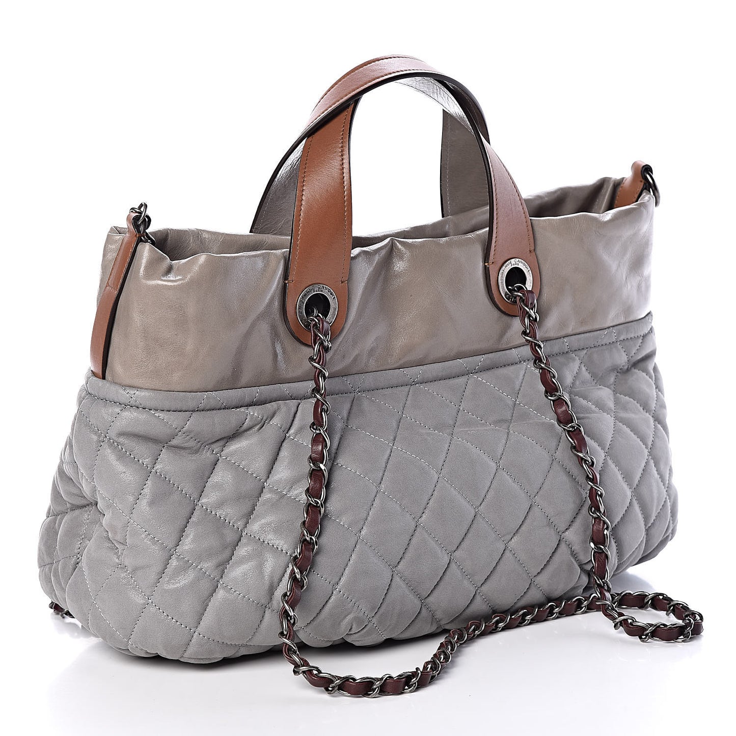 Iridescent Calfskin Quilted Small In The Mix Tote Grey
