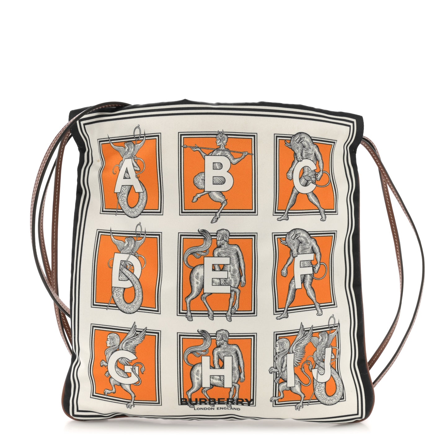 Satin Mythical Alphabet Drawstring Pouch Orange Black White