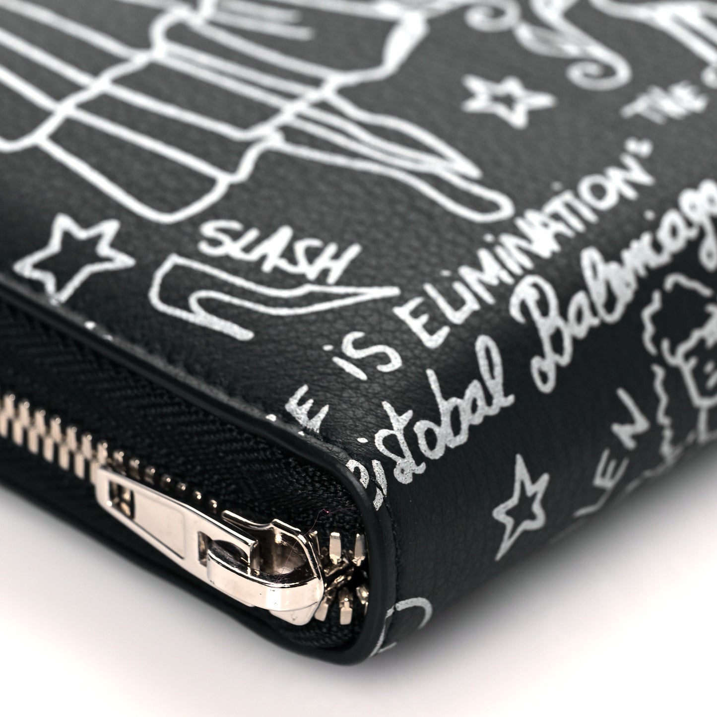 Calfskin Classic Silver Hardware Printed Tattoo Everyday Continental Zip Around Wallet Black