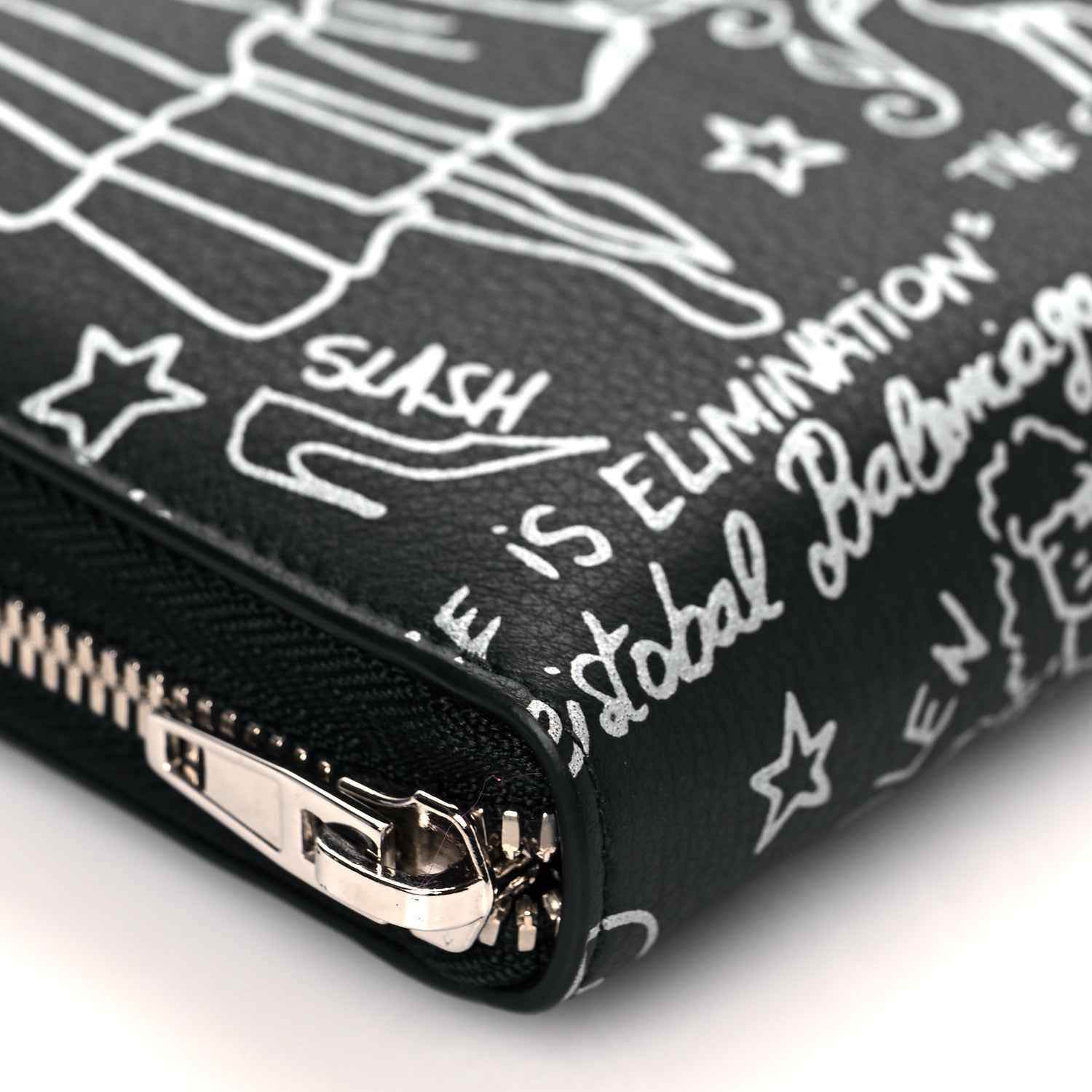 Balenciaga Calfskin Classic Silver Hardware Printed Tattoo Everyday Continental Zip Around Wallet Black 9 of 11
