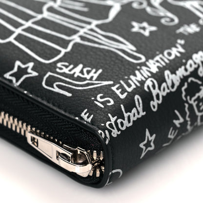 Balenciaga Calfskin Classic Silver Hardware Printed Tattoo Everyday Continental Zip Around Wallet Black 9 of 11