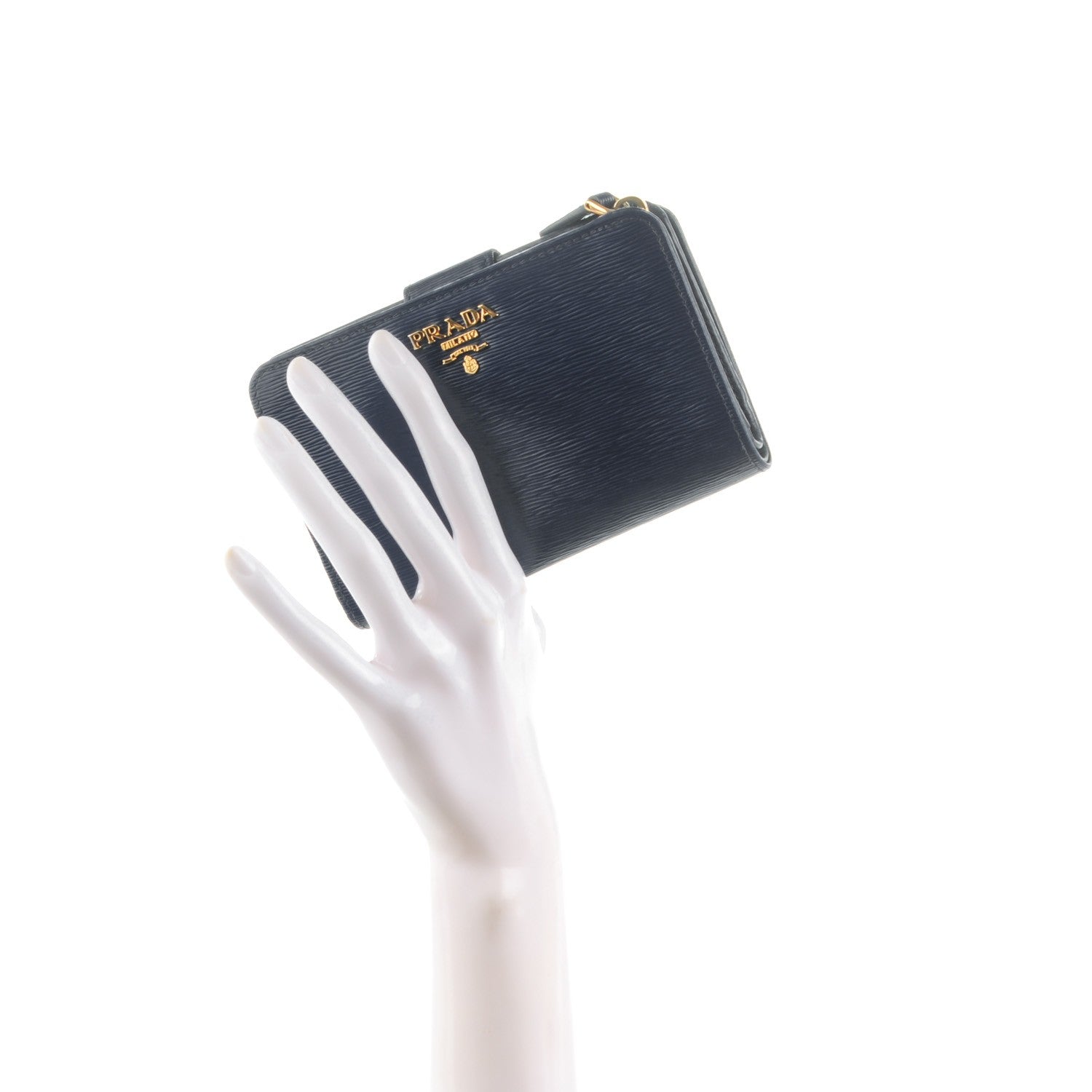 Prada Vitello Move Metal Compact Wallet Cobalto 2 of 8