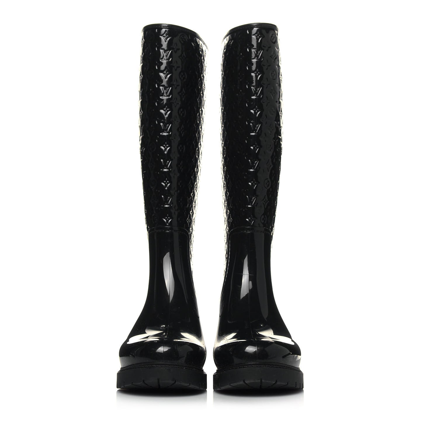 Rubber Embossed Monogram Splash Rain Boots 37 Black