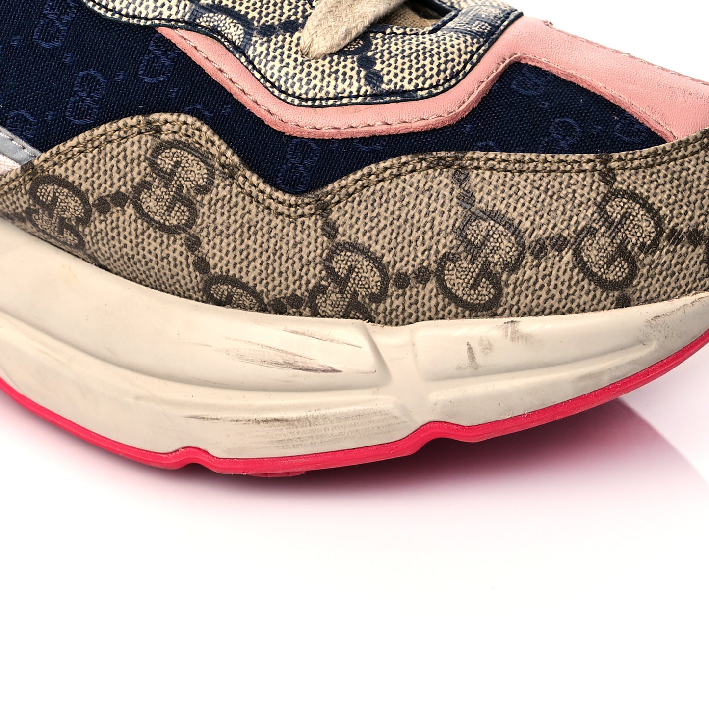 GG Supreme Monogram Mix Monogram Womens Rhyton Sneakers 36 London Blue Beige Pale Pink
