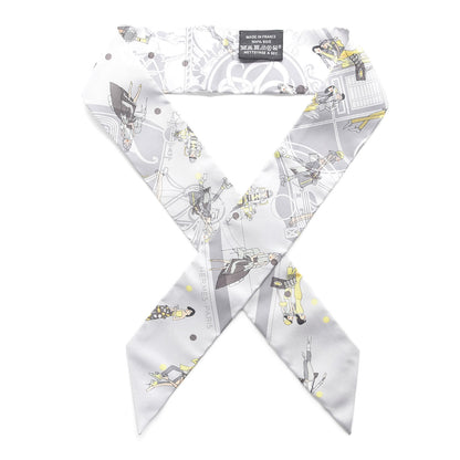 Hermes Silk Ex-Libris Les Parisie Twilly Gris Perle Jaune Soufre 1 of 4