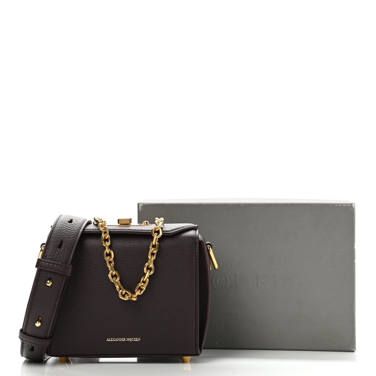 Alexander McQueen Silky Amish Grained Goatskin Box Shoulder Bag 16 Burgundy 19 of 19