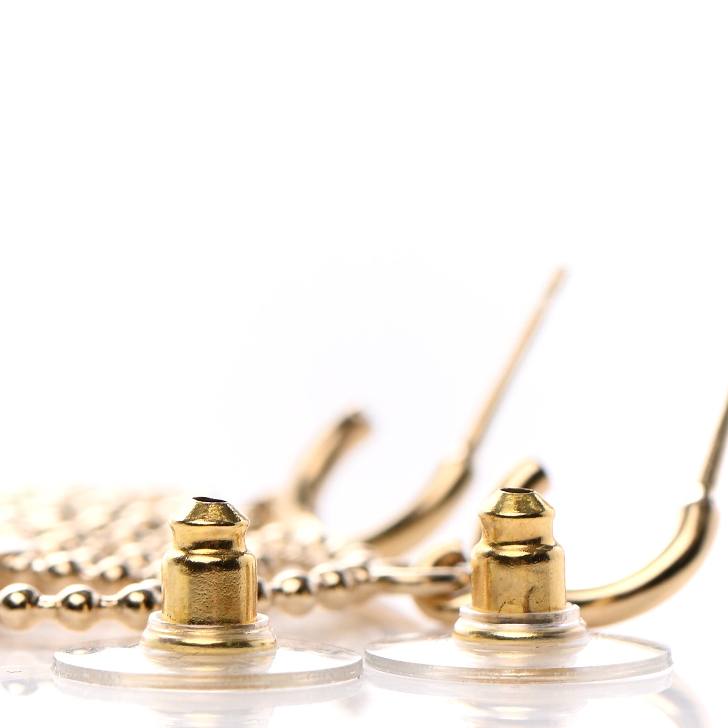 Chanel Metal Bead Round CC Drop Earrings Gold 3 of 3