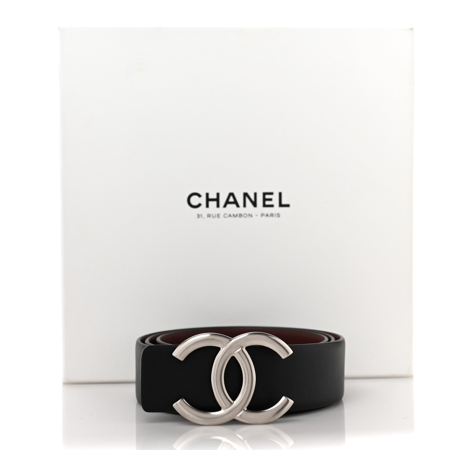 Chanel Calfskin CC Reversible Belt 75 Black Burgundy 6 of 6