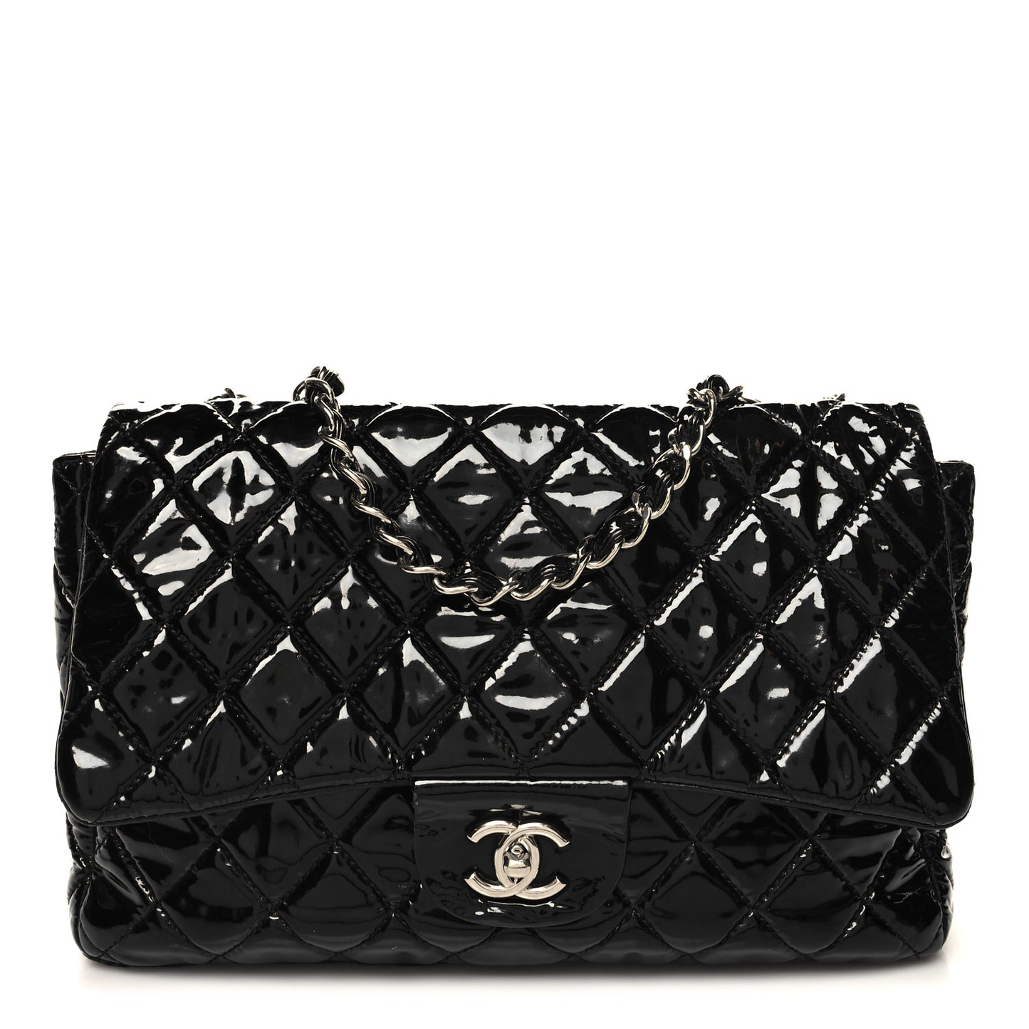 Patent Quilted Jumbo Single Flap Black