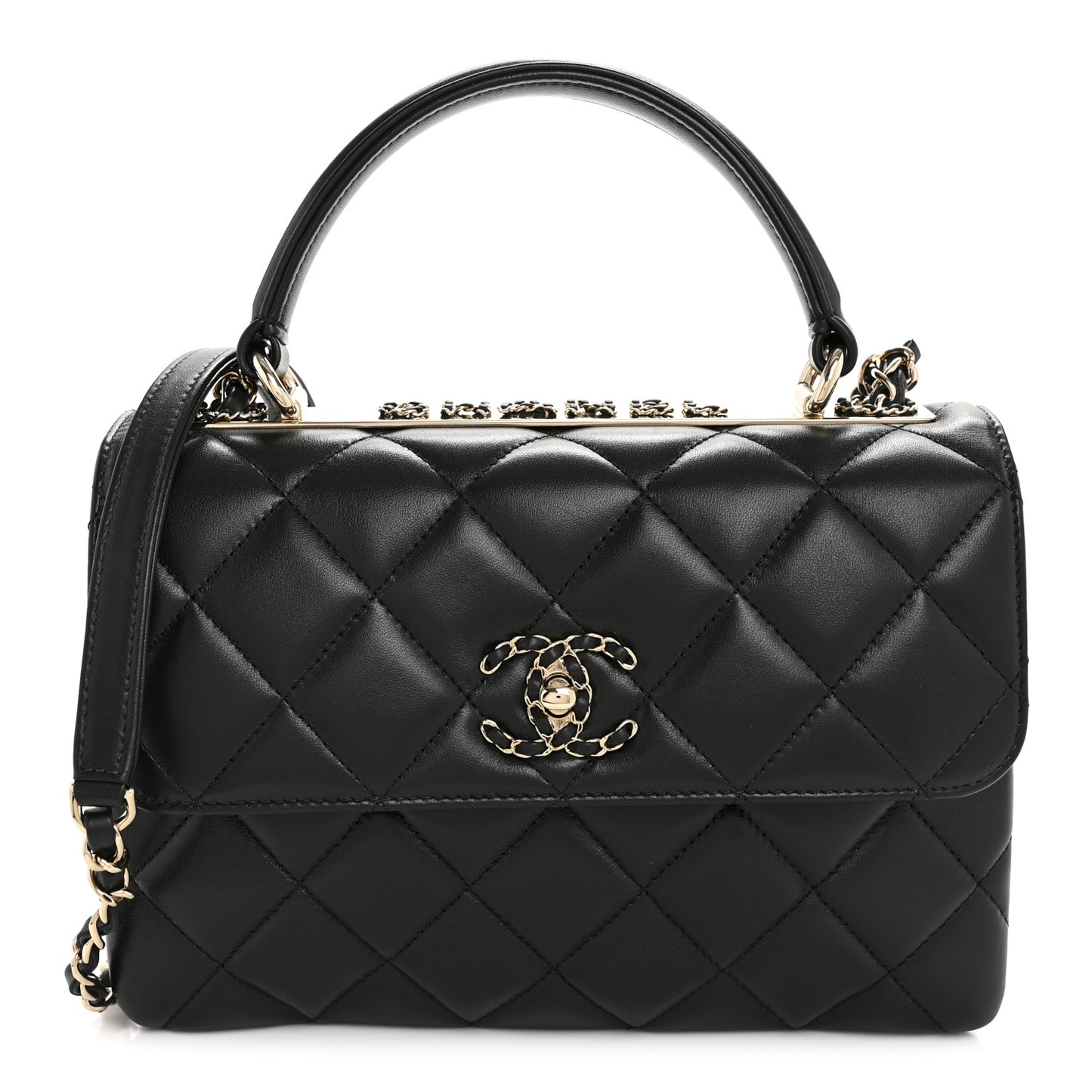 Lambskin Quilted Small Trendy CC Chain Dual Handle Flap Bag Black