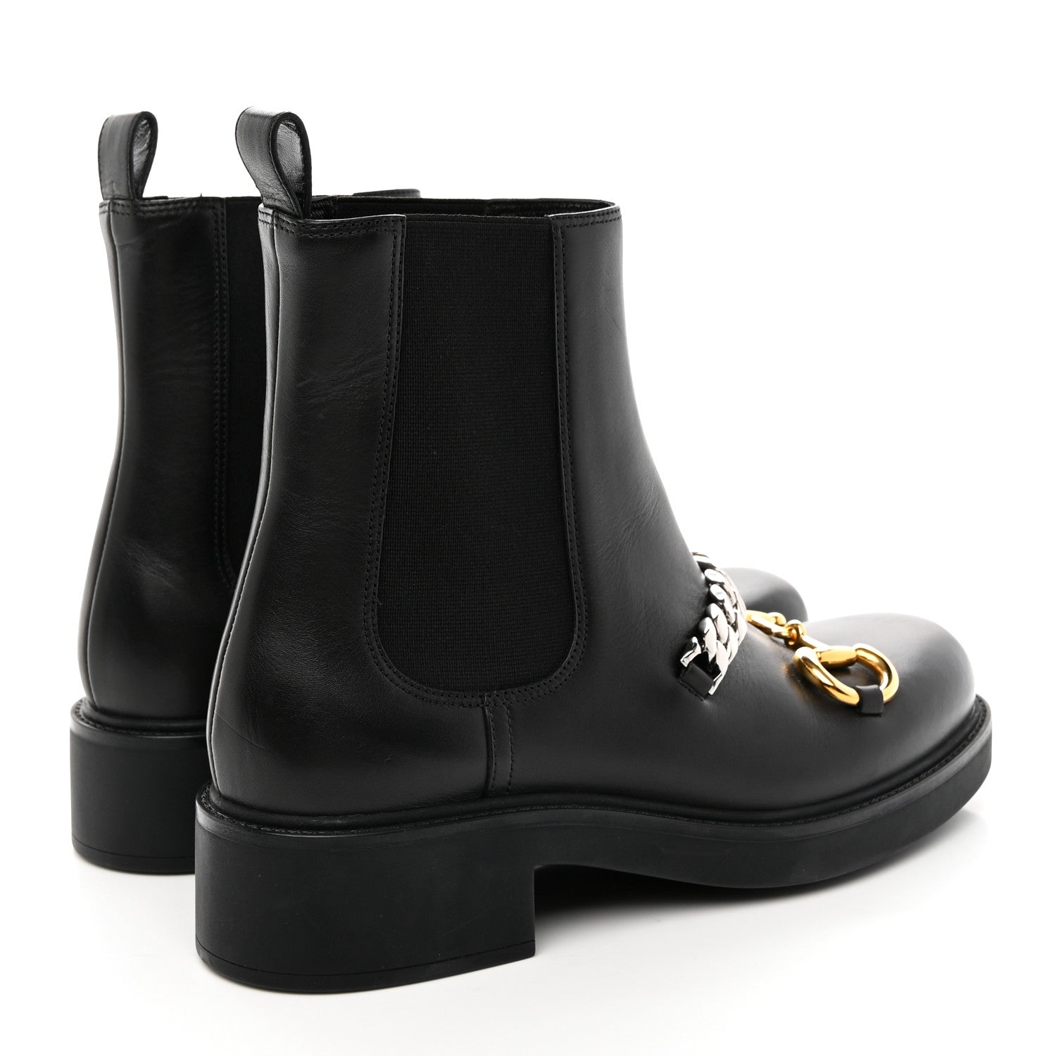 Gucci Flores Calfskin Horsebit Chain Ankle Boots 39 Black 4 of 11