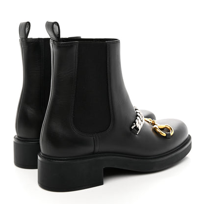 Gucci Flores Calfskin Horsebit Chain Ankle Boots 39 Black 4 of 11
