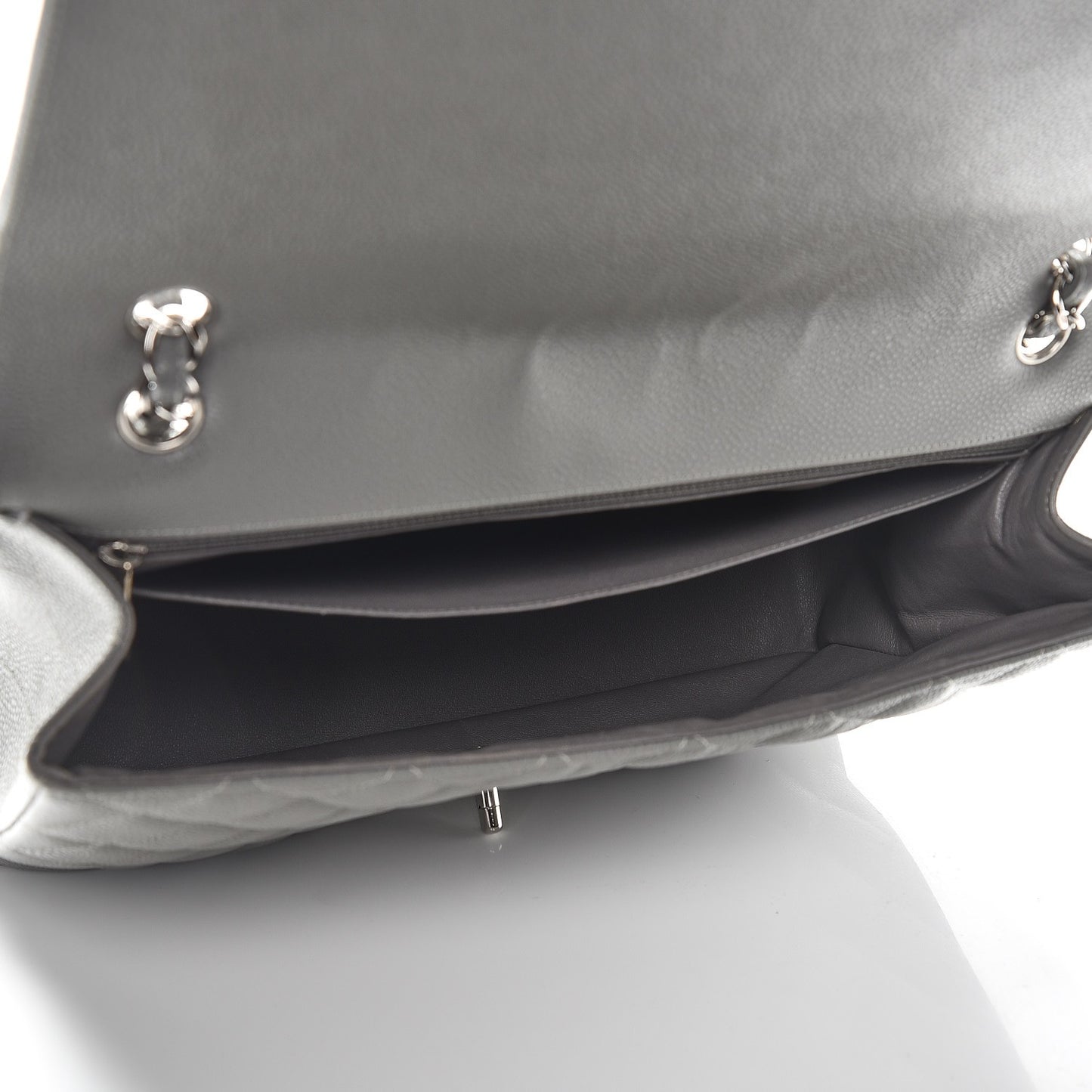 Caviar Quilted Maxi Single Flap Grey