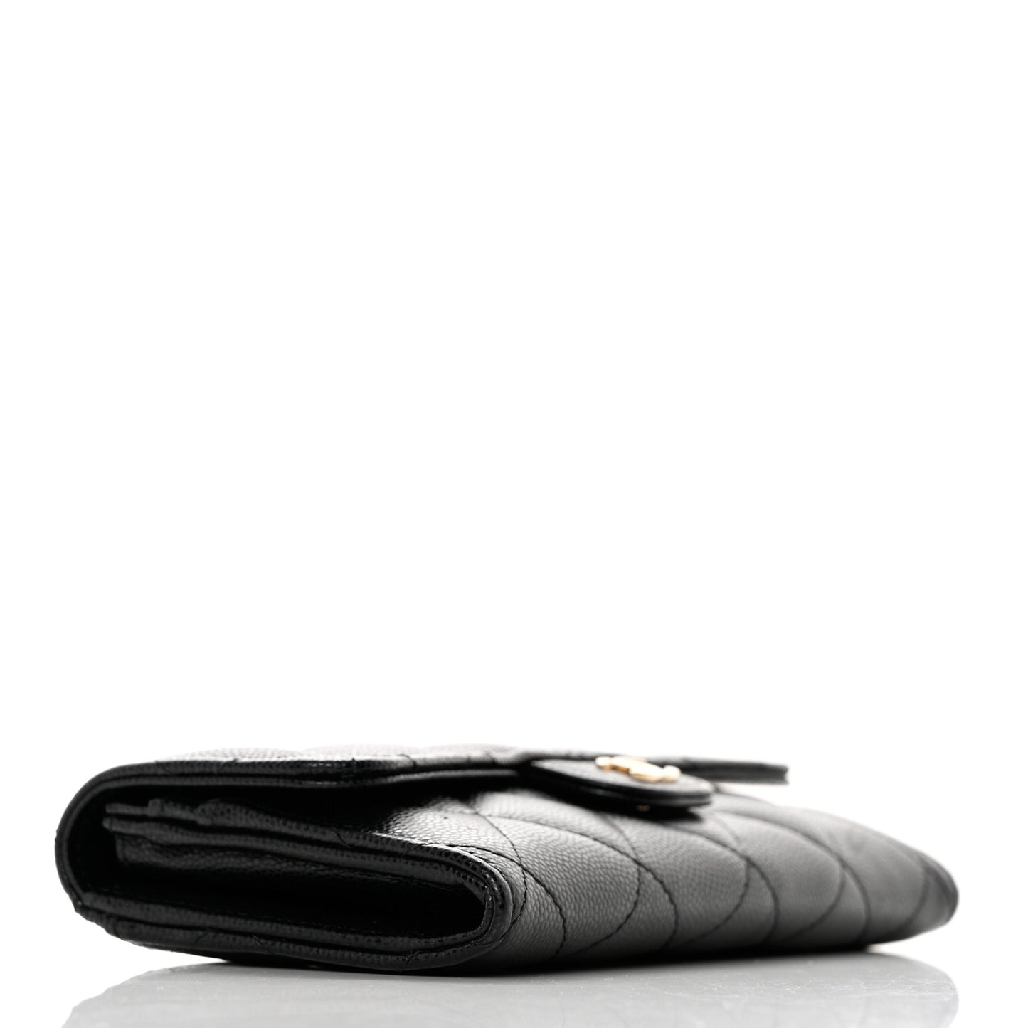 Caviar Quilted Medium Gusset Flap Wallet Black