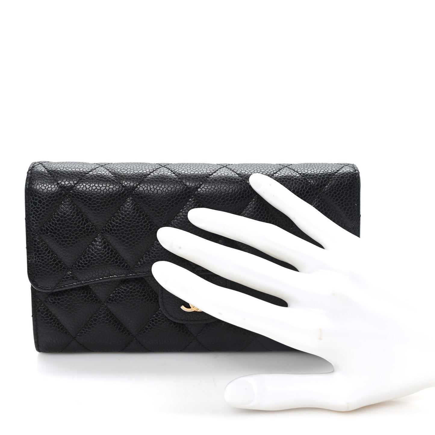 Caviar Quilted Large Flap Wallet Black