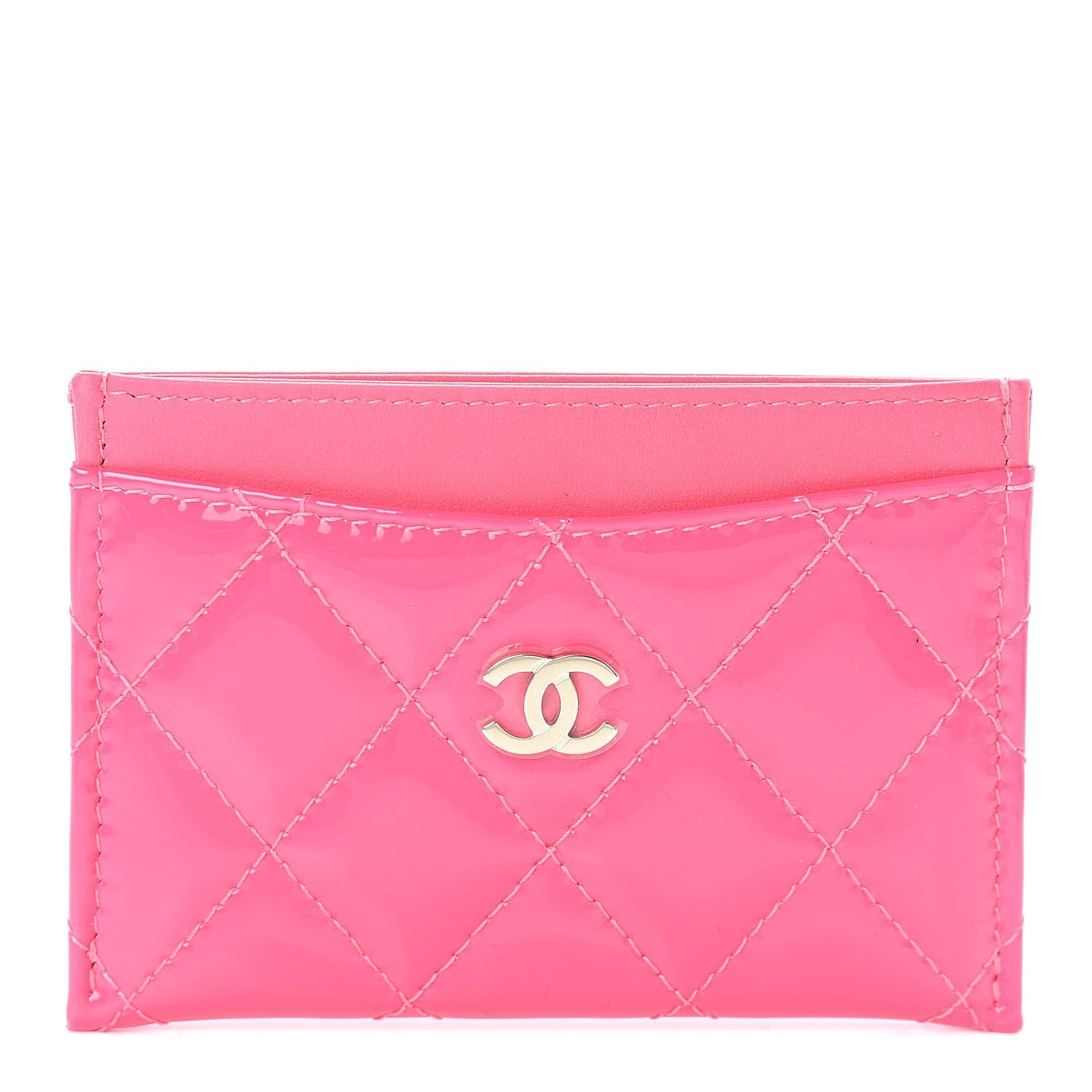 Patent Quilted Card Holder Pink
