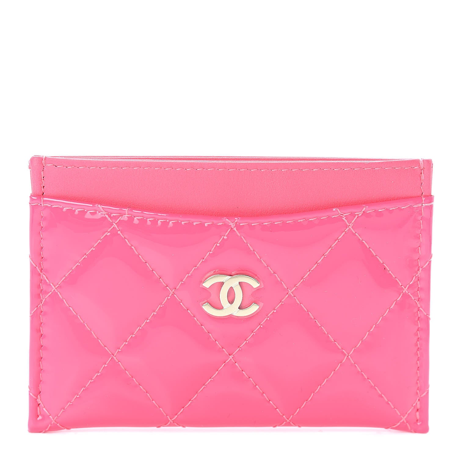 Chanel Patent Quilted Card Holder Pink 1 of 9