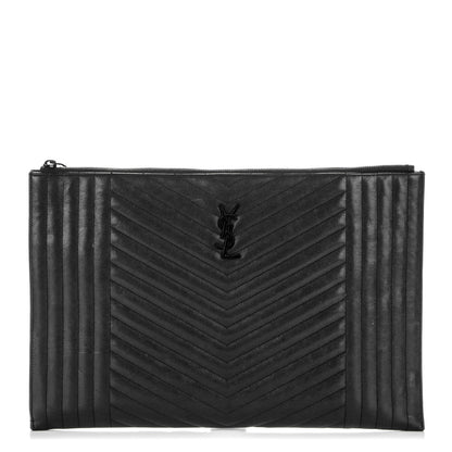 Saint Laurent Lambskin Mixed Matelasse Classic Monogram Zipped Document Holder Black 1 of 7