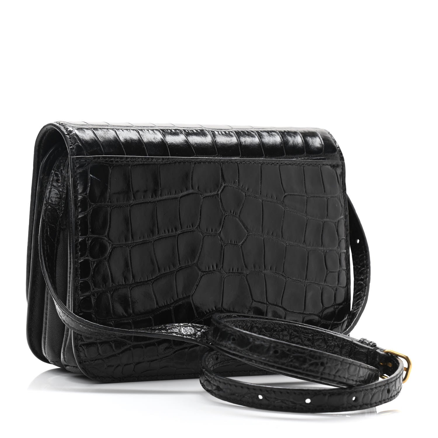 Balenciaga Shiny Calfskin Crocodile Embossed Small B Bag Black 3 of 12