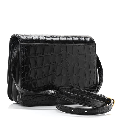 Balenciaga Shiny Calfskin Crocodile Embossed Small B Bag Black 3 of 12