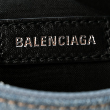 Balenciaga Washed Frayed Denim Crystal Le Cagole Shoulder Bag XS Blue 7 of 11
