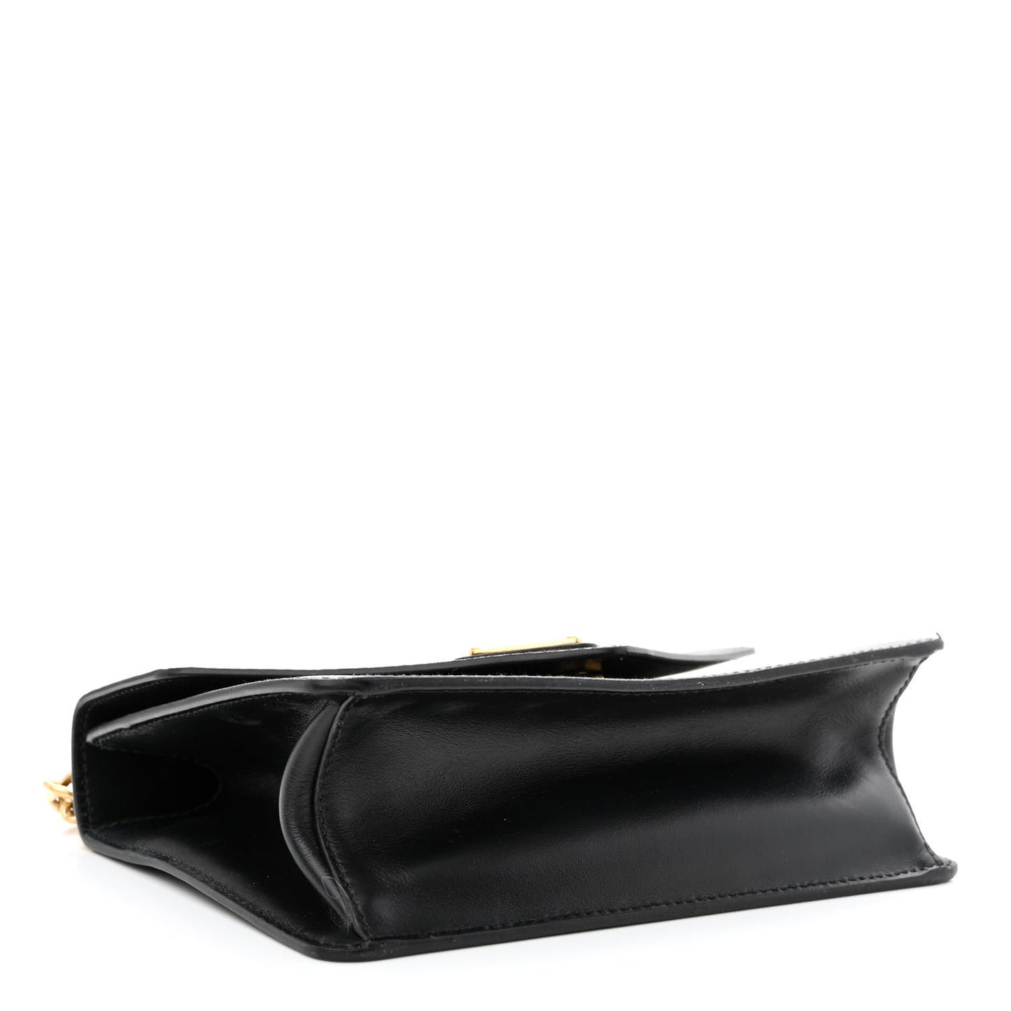 Saffiano Soft Calfskin Metal Triangle Logo Envelope Chain Shoulder Bag Black
