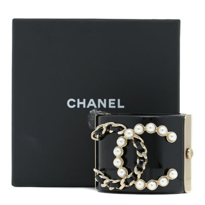 Chanel Resin Pearl Lambskin CC Cuff Bracelet Black 7 of 7