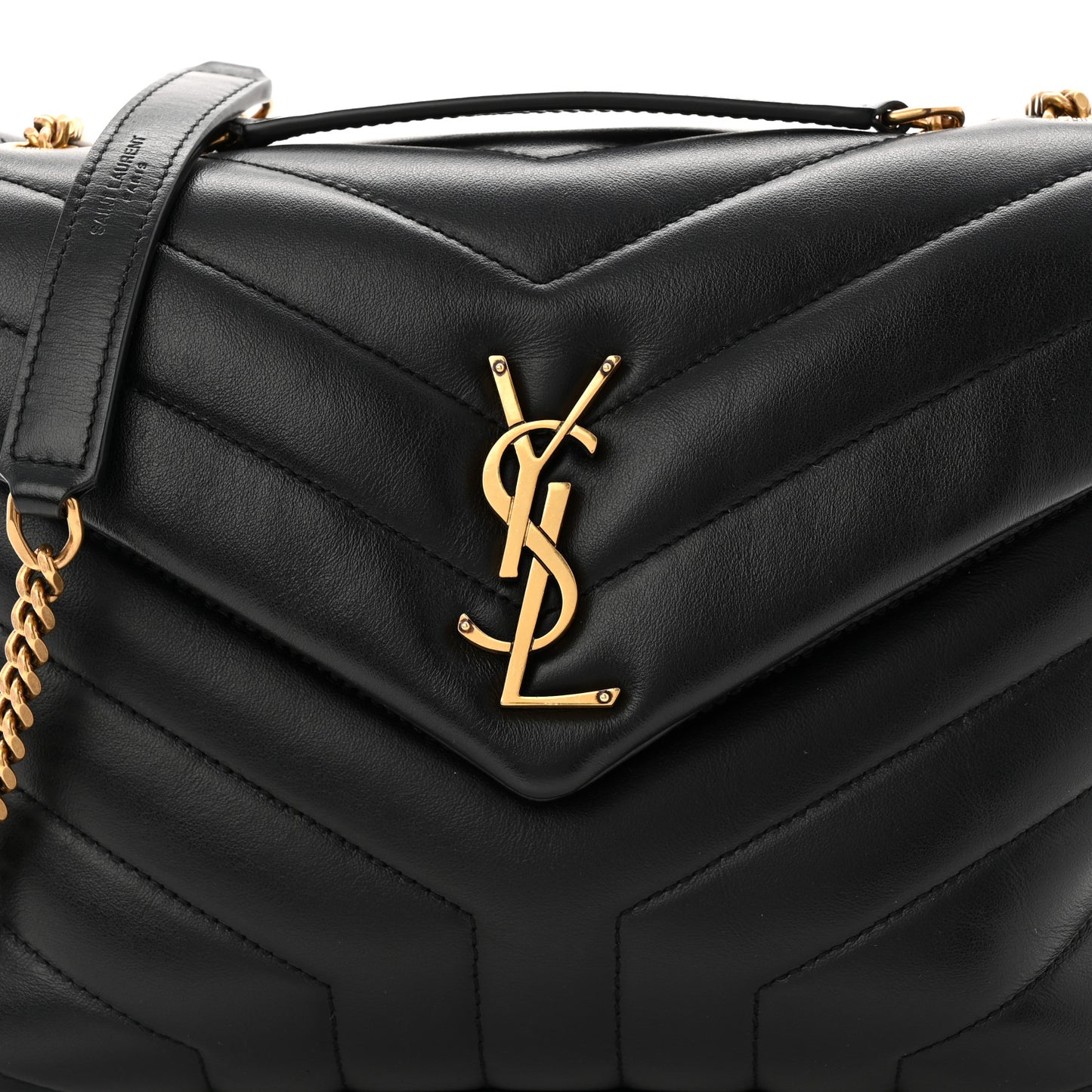Calfskin Y Quilted Monogram Small Loulou Chain Satchel Black