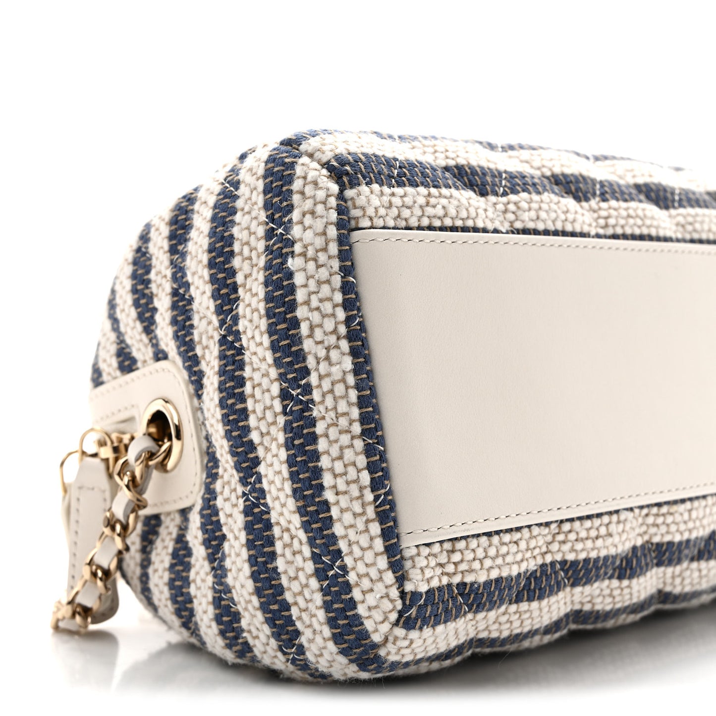 Printed Fabric Clutch With Chain Light Beige Dark Blue
