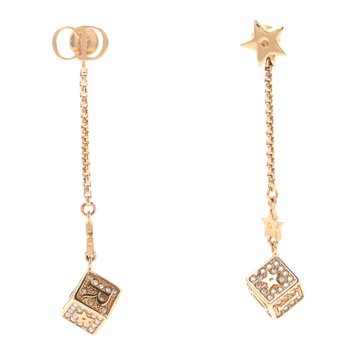 Metal Crystal Lucky Square Drop Earrings Gold
