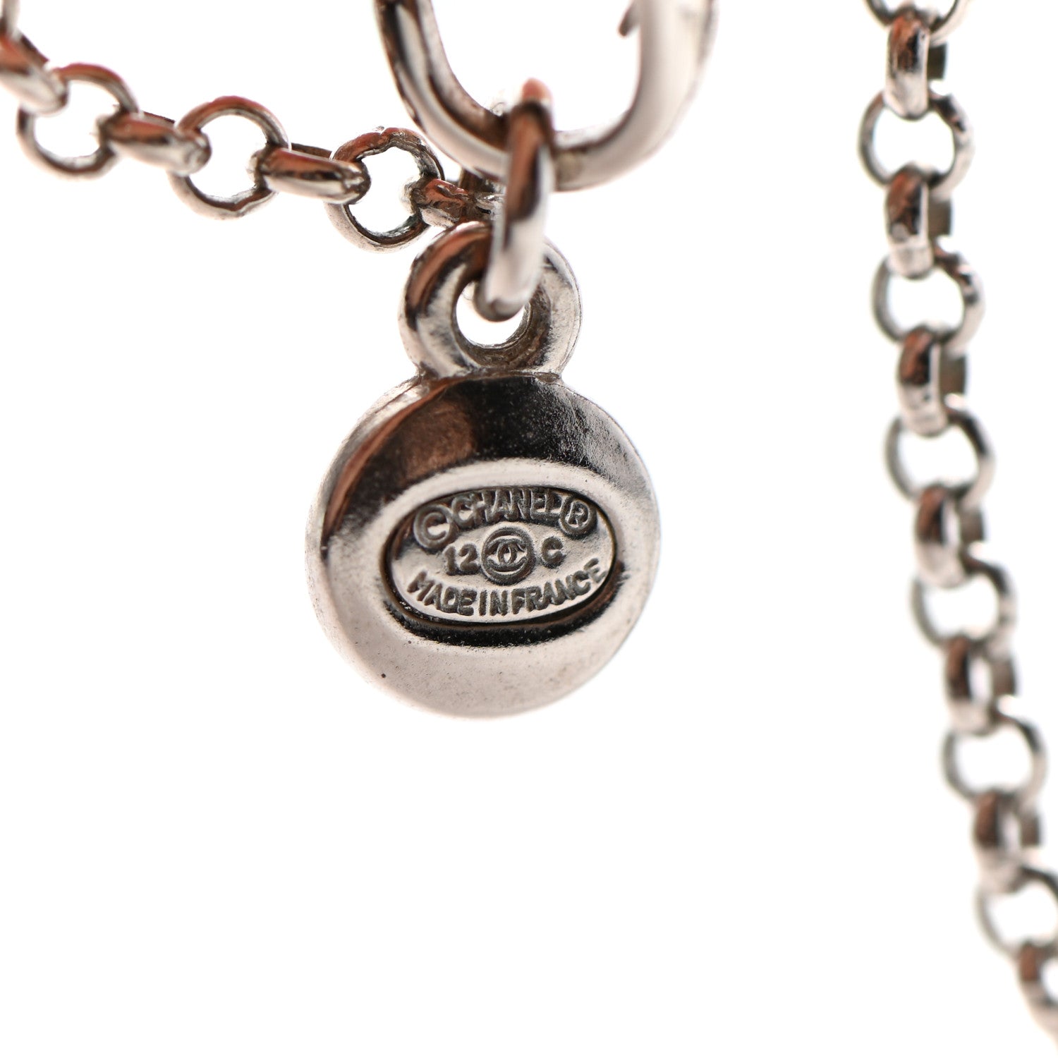 Chanel Crystal Bead Pearl CC Pendant Long Necklace Silver Blue 5 of 6
