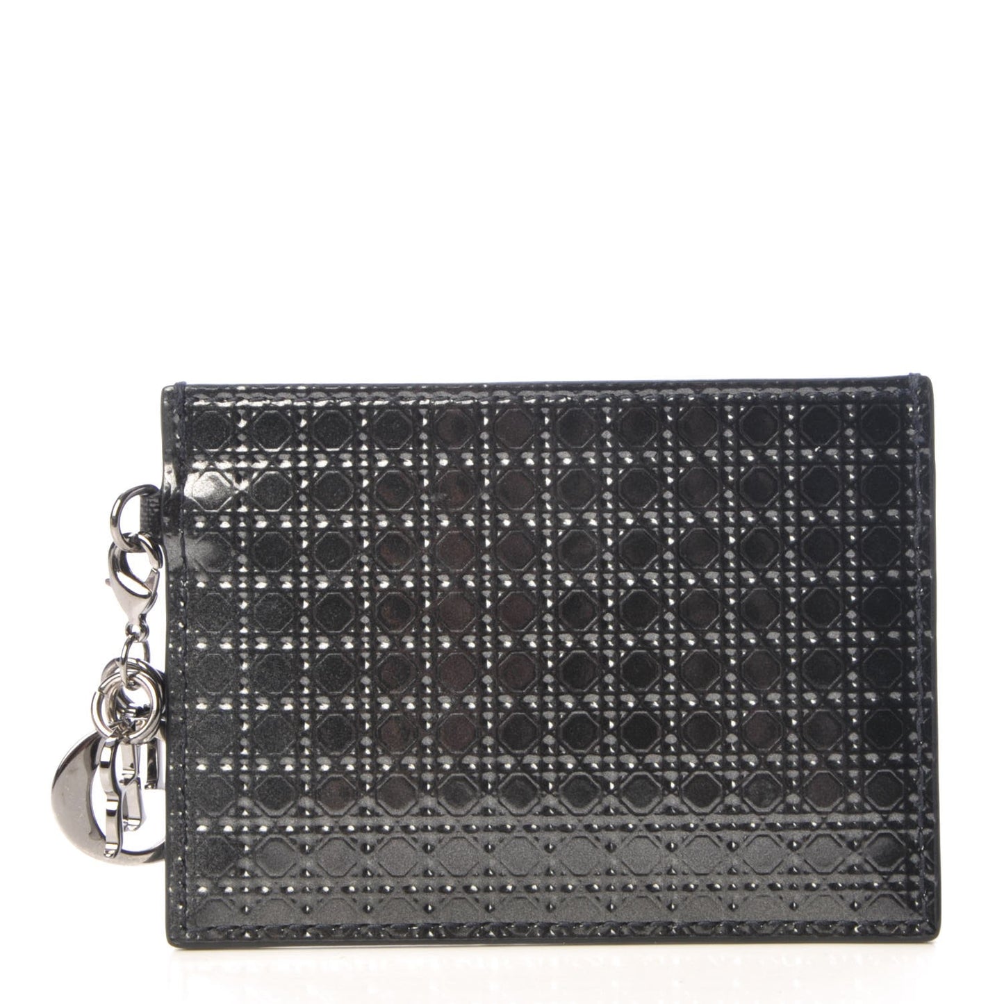 Metallic Patent Micro-Cannage Lady Dior Card Holder Onyx Black