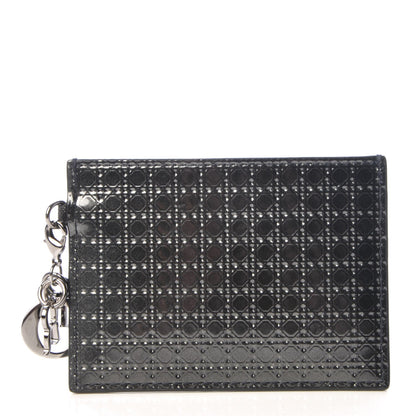 Christian Dior Metallic Patent Micro-Cannage Lady Dior Card Holder Onyx Black 1 of 8