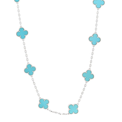Van Cleef & Arpels 18K White Gold Turquoise 10 Motifs Vintage Alhambra Necklace 1 of 6