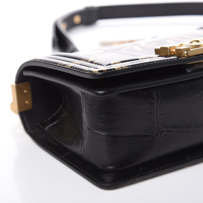 Chanel Calfskin Crocodile Embossed Graffiti Small Cocodile Boy Flap Black Gold 9 of 13